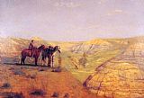 Thomas Eakins Canvas Paintings - Cowboys in the Badlands